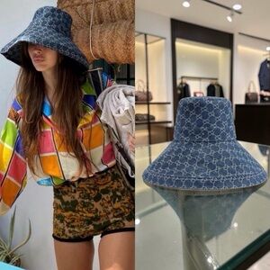Gucci denim Monogram Wide-Brim Hat